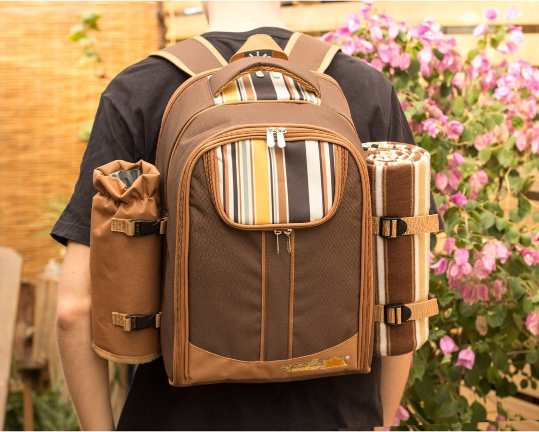 apollo walker 2 Person Picknick Rucksack Hamper Kühltasche mit Geschirr Set & Decke, Braun-4