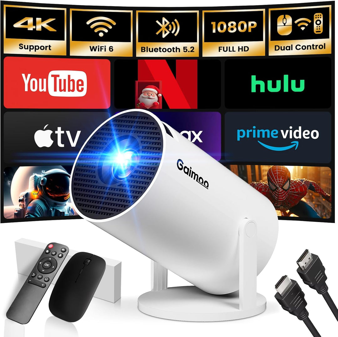[Bulit-in App] Mini Beamer 1080P FHD 4K 2024 Projektor Dual Control mit Maus Android TV Auto Keyston