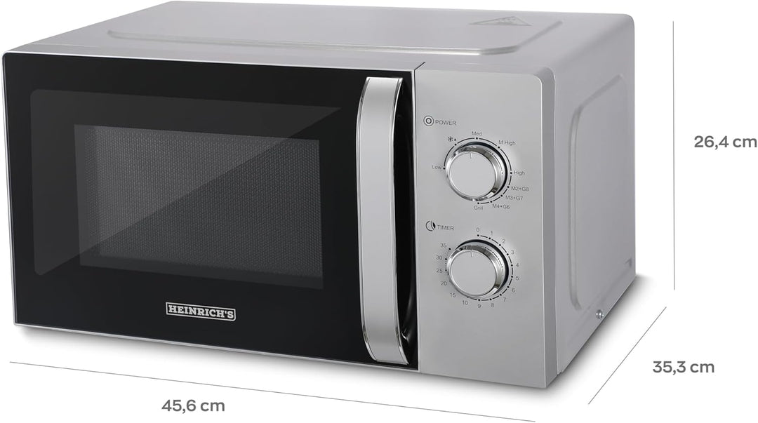 HEINRICHS Mikrowelle, kompakte Mikrowelle, 20L Volumen, 9 Leistungsstufen, inkl.35min.Timer, Defrost