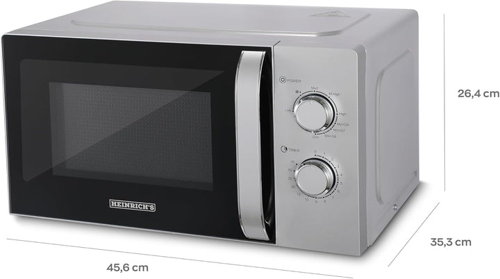 HEINRICHS Mikrowelle, kompakte Mikrowelle, 20L Volumen, 9 Leistungsstufen, inkl.35min.Timer, Defrost