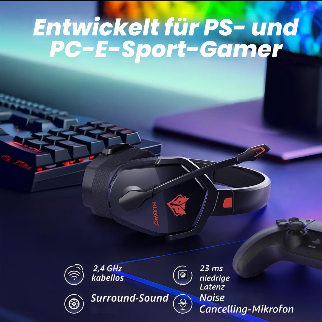 NUBWO G06 Wireless Gaming Headset für PS5, PS4, PC, Rauschunterdrückung über Ohr-Gaming-Kopfhörer mi