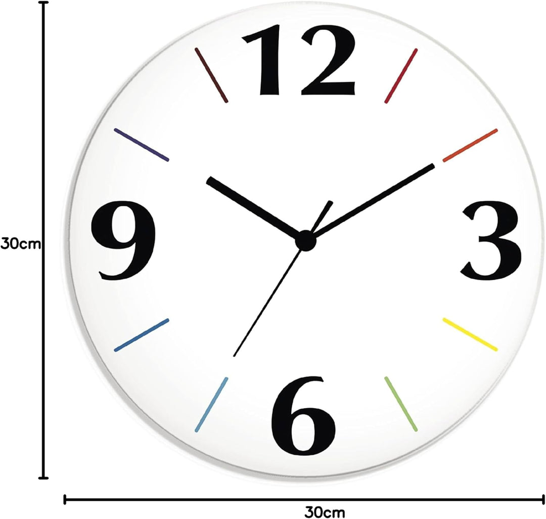 ARTLAND Wanddeko Wanduhr ohne Tickgeräusche aus Glas Quarzuhr Ø 30 cm Rund Lautlos Trendfarbe Weiss-