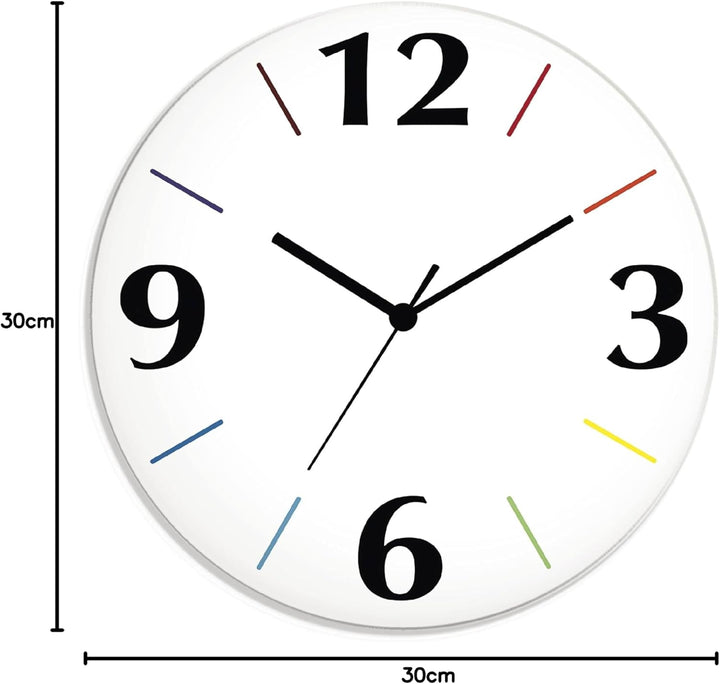 ARTLAND Wanddeko Wanduhr ohne Tickgeräusche aus Glas Quarzuhr Ø 30 cm Rund Lautlos Trendfarbe Weiss-
