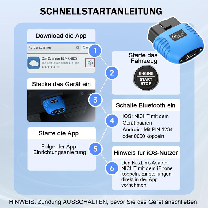 AUTOPHIX Nexlink OBD2 Bluetooth 5.0 Diagnosegerät Auto für Autos und Motorräder, OBD2 Bluetooth Adap