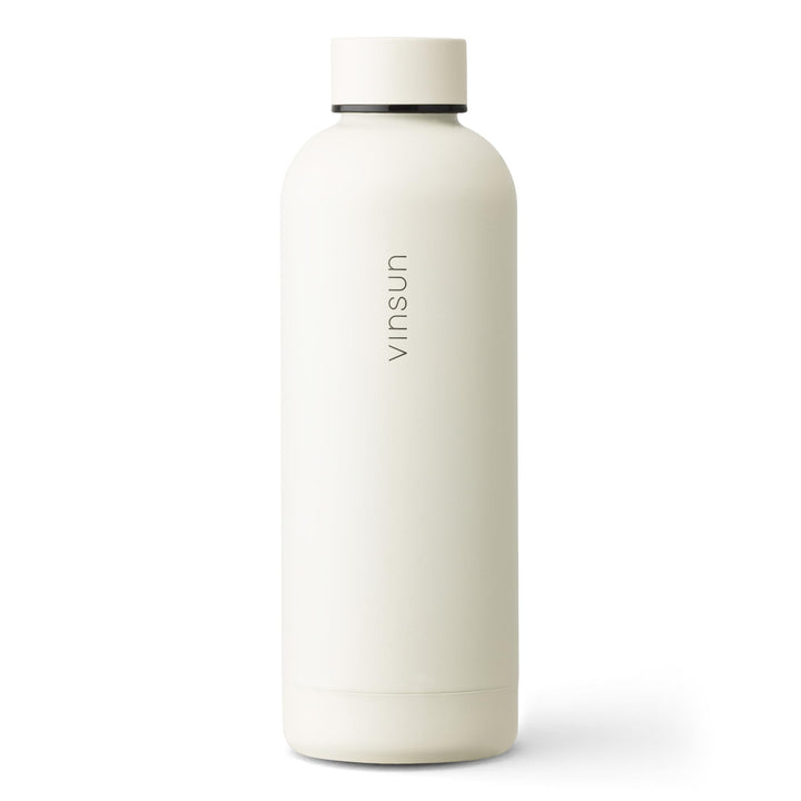 Vinsun Edelstahl Trinkflasche 500ml creme weiss - auslaufsicher, Kohlensäure geeignet, BPA frei - Th
