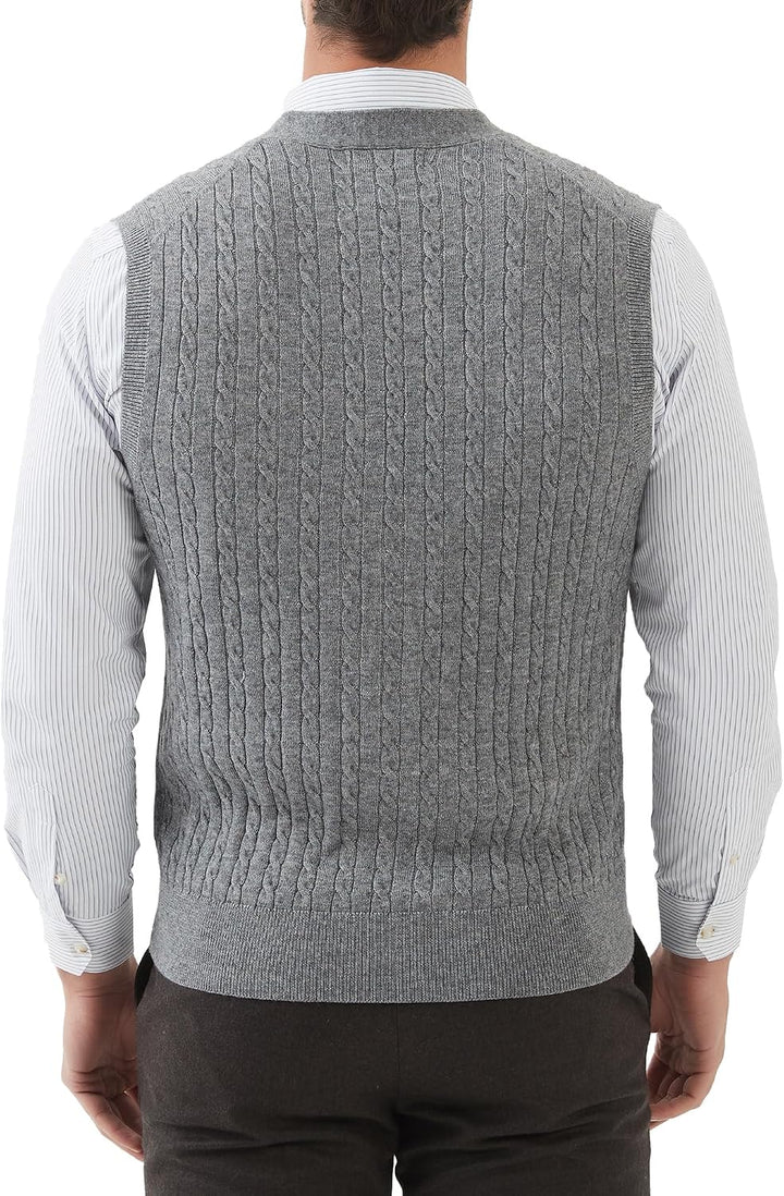 Kallspin Herren Strickweste Ärmellos Cardigan Wollmischung mit Zopfmuster und Knöpfen L Hellgrau, L