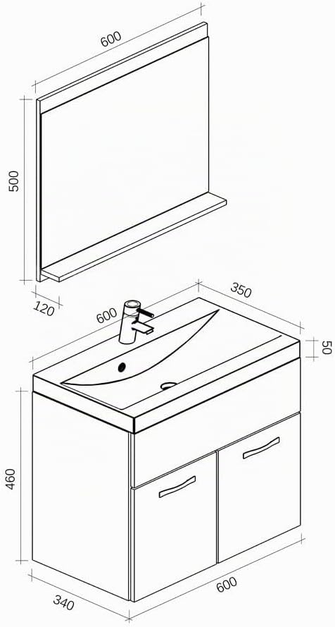 Badplaats B.V. Badezimmer Badmöbel Set Montreal 02 60cm Waschbecken Beton Grau - Unterschrank Wascht