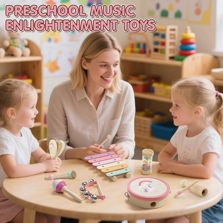 Lehoo Castle Musikinstrumente für Kinder, Montessori Holzspielzeug ab 2 3 Jahre, Instrumente Set mit