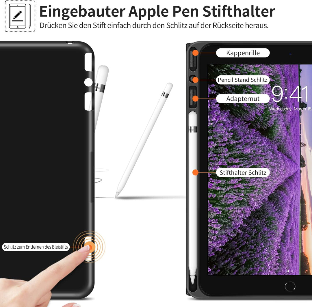 HOLIMET iPad 9. Generation Hülle (2021) mit Stifthalter, iPad 8/7. Gen (2020/2019) PU-Leder Case TPU
