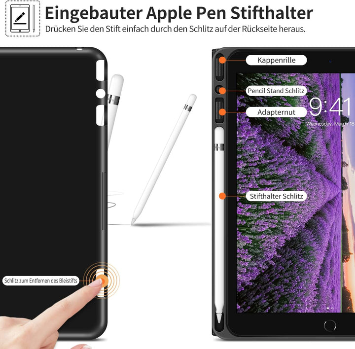 HOLIMET iPad 9. Generation Hülle (2021) mit Stifthalter, iPad 8/7. Gen (2020/2019) PU-Leder Case TPU