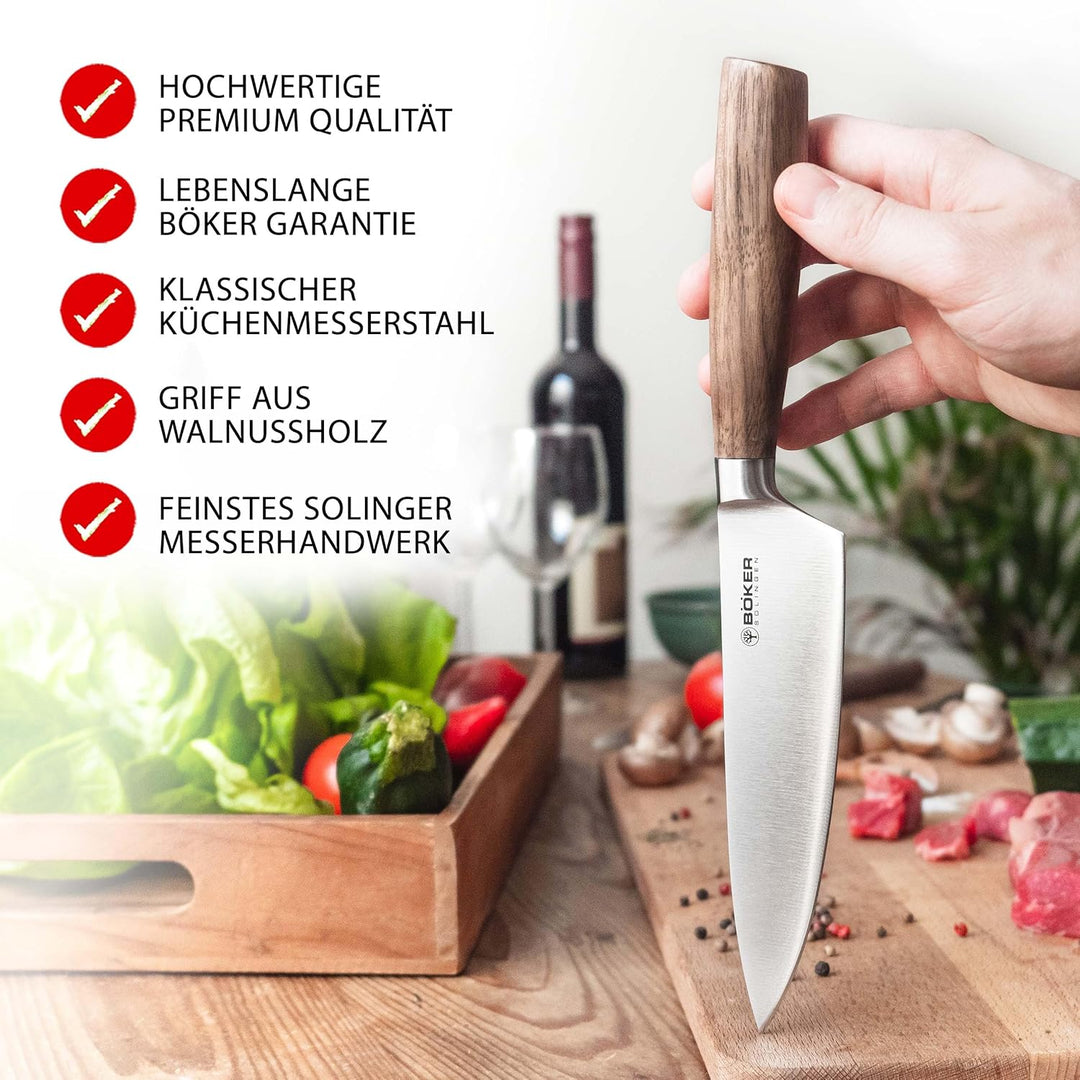 BÖKER SOLINGEN® Core Küchenmesser - Profi Chef-Messer mit extrem scharfer, geschmiedeter Klinge in G