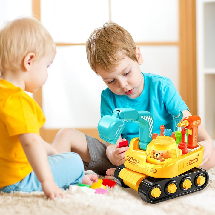 Bagger Kinder 3 Jahre Montessori Schraubbrett Baufahrzeuge Spielzeug mit Aufkleber &amp; Bohrmaschine Mu