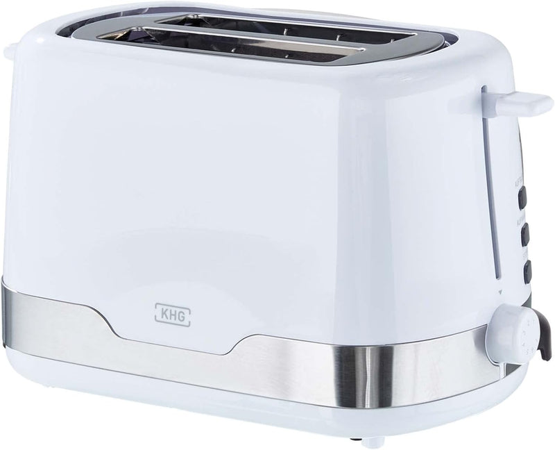 KHG Toaster TO-857 WE2 | Toaster 2 Scheiben Edelstahl Weiss 850 W | mit Brötchenaufsatz, 7 Bräunungs