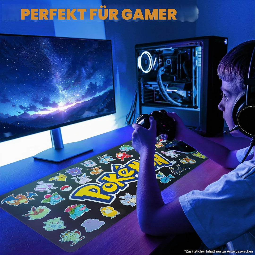 Pokemon Mauspad XXL 80x35 cm Schreibtischunterlage Gross Cooles Pikachu Mousepad Gaming rutschfest S
