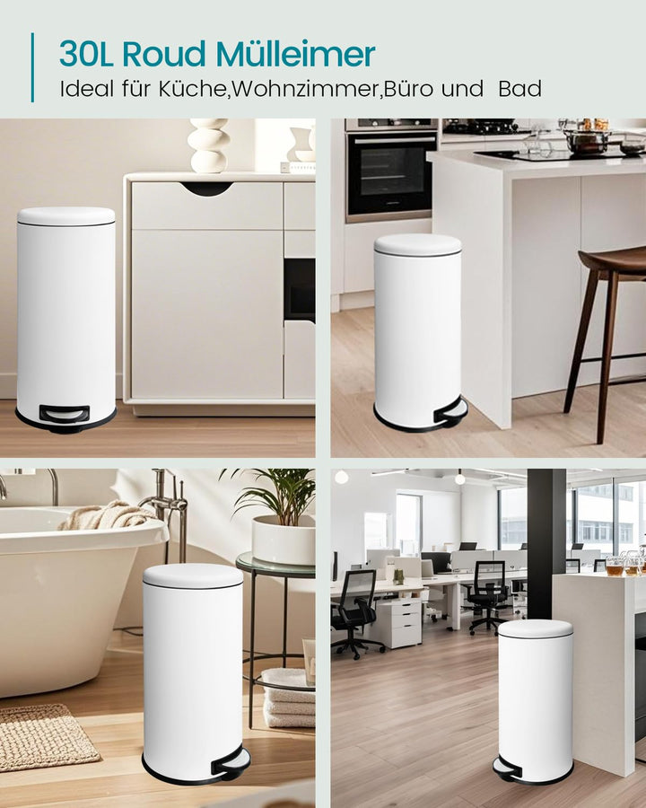 Mülleimer 30 L Treteimer mit Softclose-Deckel, Abfalleimer 30 Liter mit Fusspedal, Rund Mülleimer mi