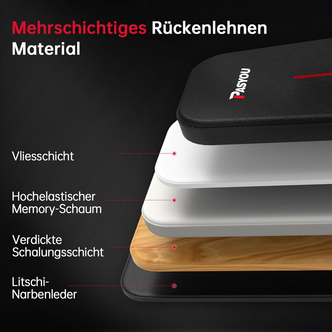 PASYOU Hantelbank Klappbar 10-Fach Verstellbar 90° Grad vertikal Multifunktions Trainingsbank für Ga