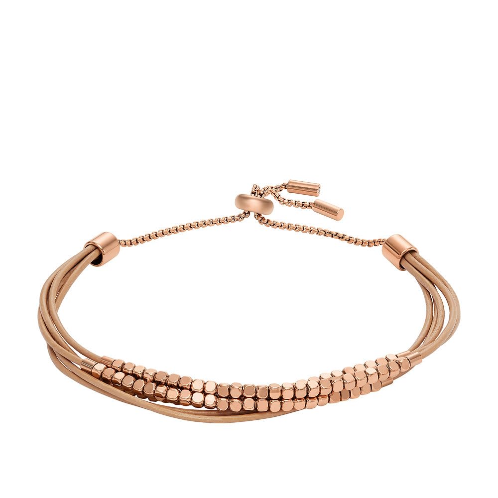 FOSSIL Armband für Frauen All Stacked Up, Braunes Lederkettenarmband, Länge: 216mm, Breite: 2mm, JF0