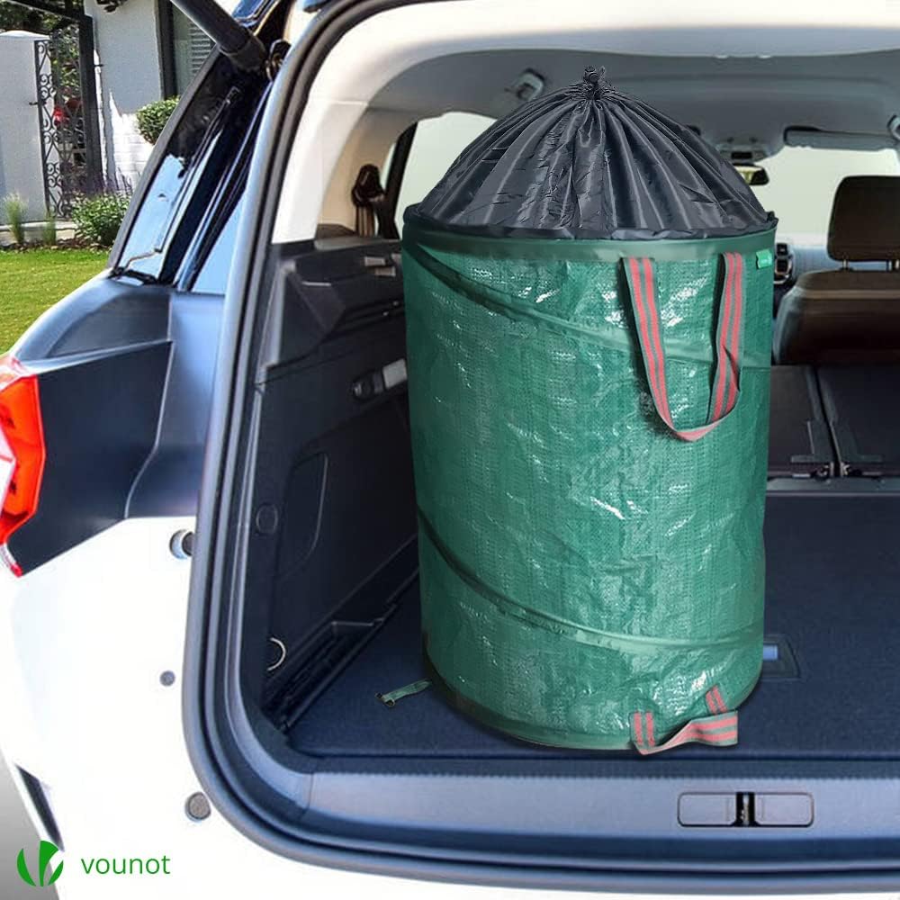 VOUNOT Pop Up Gartensack mit Griffen und Kordelzugverschluss 3er Set 100 L, Faltbarer Laubsack Selbs