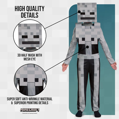 Minecraft Skeleton Costume for Kids, Video Game Inspired Character Outfit, Classic Child Size, XL