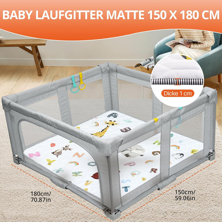 FUNYKICH Krabbelmatte Baby Faltbare 150x180cm, Anti-Rutsch Verdickte Spielmatte Baby Faltbar, Sicher