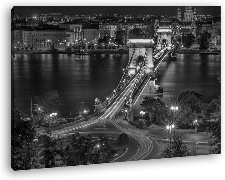 deyoli Kettenbrücke in Budapest Effekt: Schwarz/Weiss Format: 80x60 als Leinwand, Motiv fertig gerah