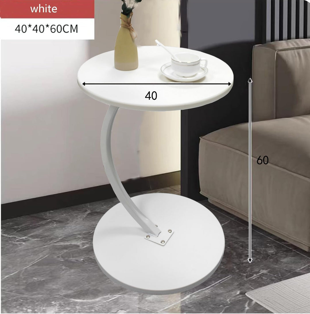 johgee Beistelltisch Holz Weiss, Couchtisch Rund, C-förmige Stütze, Tischplatte Durchmesser 40cm, sc