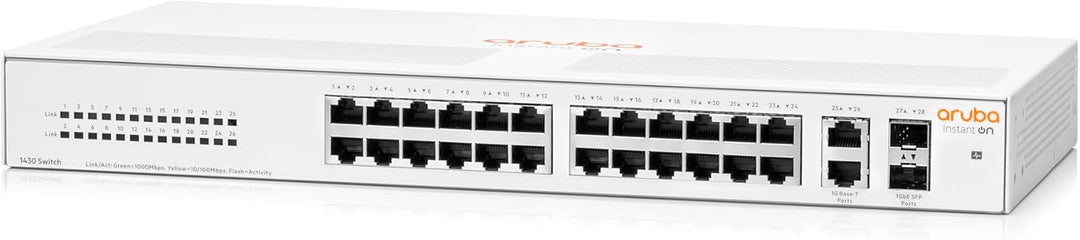 Aruba Instant On 1430 26-Port Gb Unmanaged Layer-2-Ethernet-Switch | 26x 1G | 2X SFP Uplink-Anschlüs
