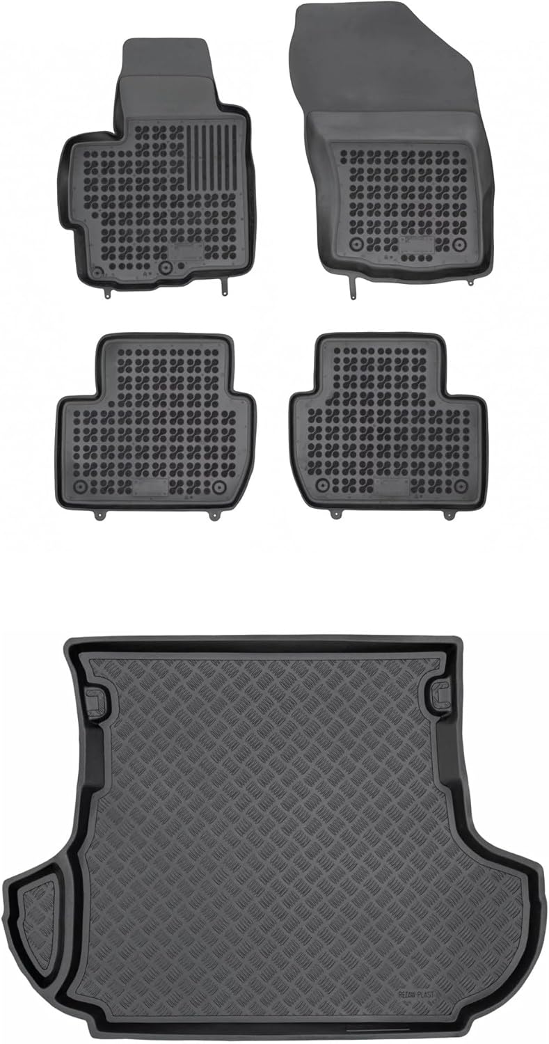 M MOTOS Satz Gummifussmatten und PE Kofferraumwanne für Citroen C-Crosser 2007-2012 - Verbessern Sie