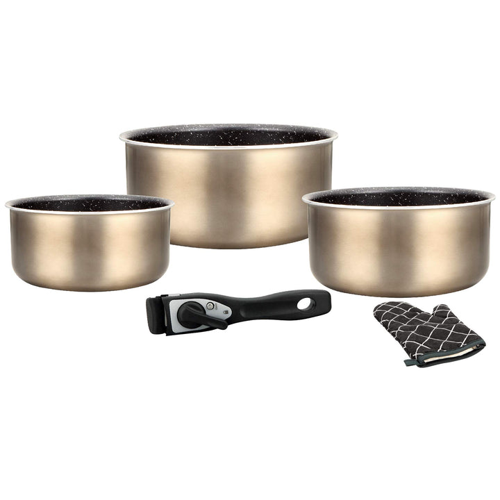 Herzberg - Induktions-Kochtopfset 5-teilig - Geschmiedete Aluminiumtöpfe mit Marmor-Beschichtung und