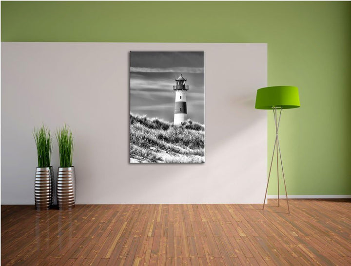 Pixxprint Leuchtturm hinter Dünen als Leinwandbild/Grösse: 100x70 / Wandbild/Kunstdruck/fertig bespa
