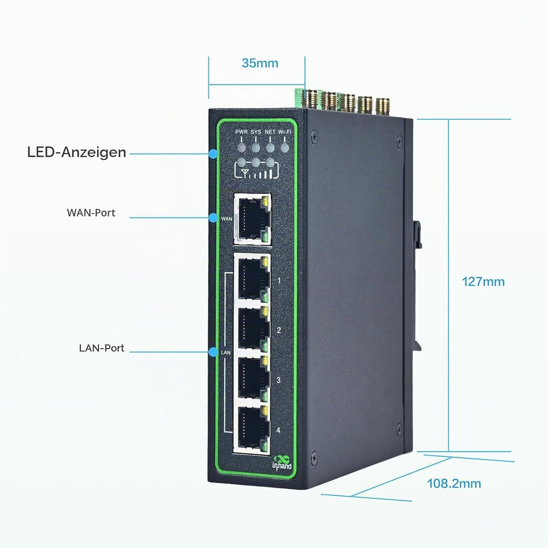 InHand Networks IR315 4G Industrial Router,LTE CAT4,Wi-Fi,IoT Gateway,VPN Router, Dual SIM Slots,5 F