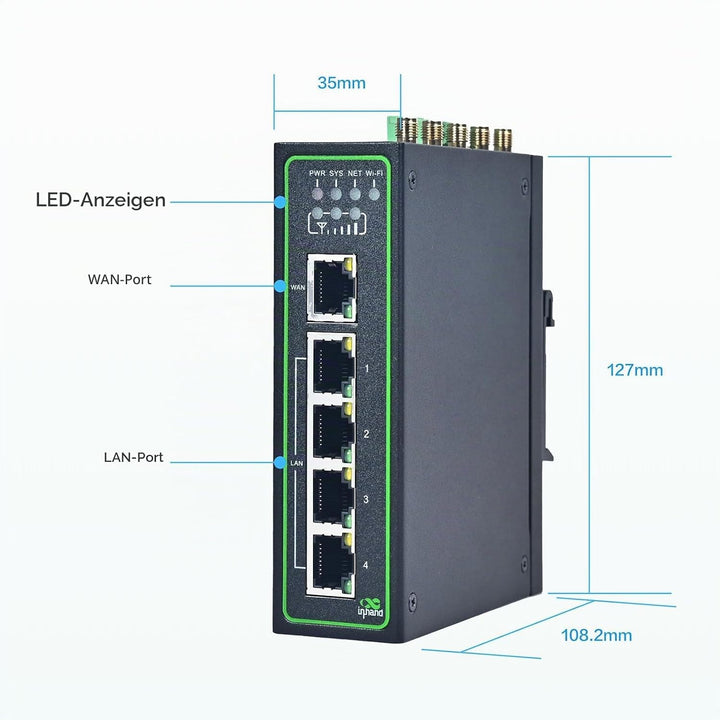 InHand Networks IR315 4G Industrial Router,LTE CAT4,Wi-Fi,IoT Gateway,VPN Router, Dual SIM Slots,5 F