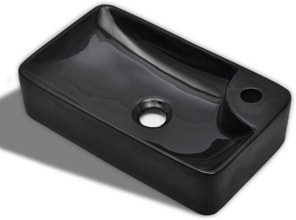 Festnight Keramik Waschbecken Handwaschbecken Waschschale mit Hahnloch 440 x 250 x 100 mm Schwarz