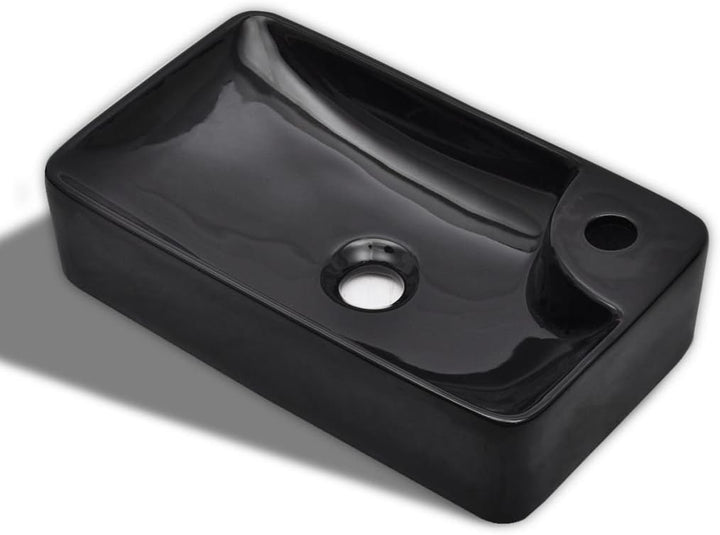 Festnight Keramik Waschbecken Handwaschbecken Waschschale mit Hahnloch 440 x 250 x 100 mm Schwarz