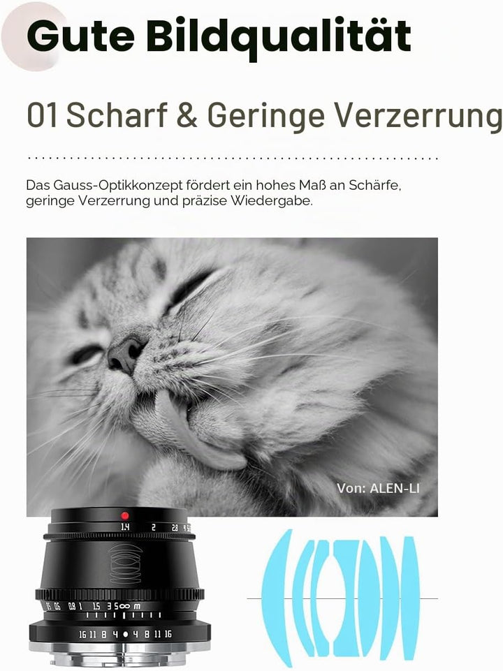 TT Artisan 35mm F1.4 APS-C Objekt Anschluss MFT Mount Black Weitwinkelobjektiv mit manuellem Fokus T