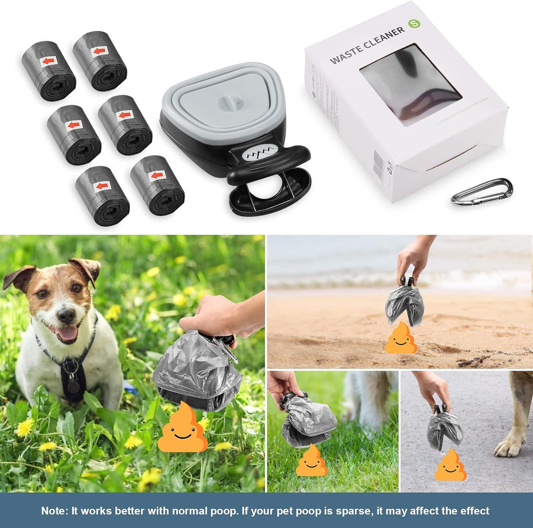 Hundekotgreifer für Unterwegs, Hundekotzange Pooper Scooper mit 6er Beutel, Tragbare Hundekotschaufe