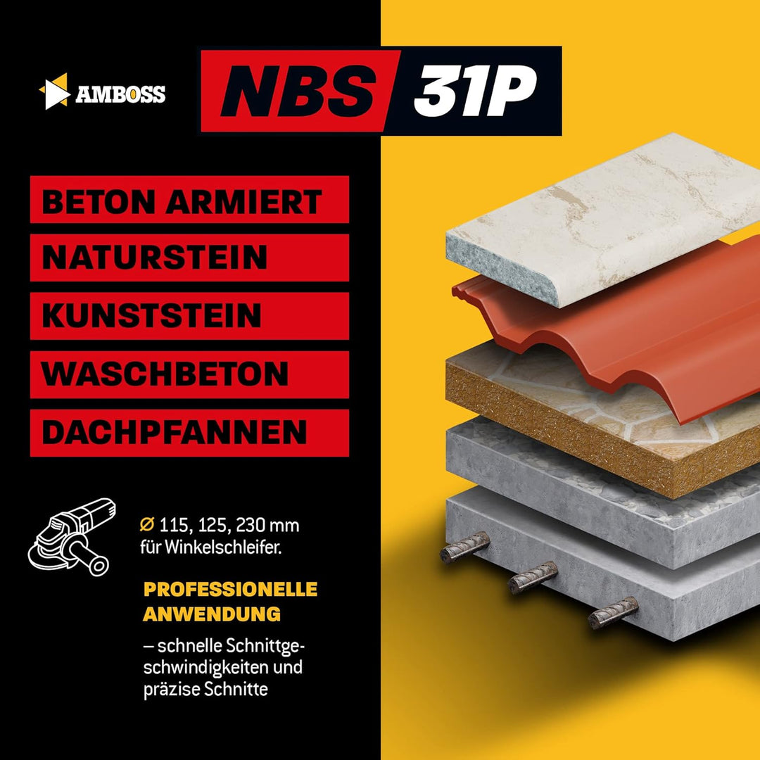 Amboss NBS 31P - Diamant-Trennscheibe Ø 230 mm x 22,2 mm - Naturstein/Granit/Beton/Klinker/Dachziege