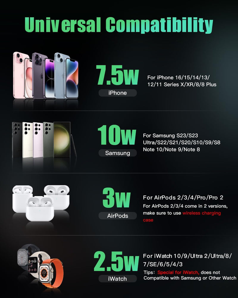 JARGOU 3 in 1 Kabelloses Ladegerät, Induktive Ladestation für Apple Watch und iPhone AirPods, Wirele