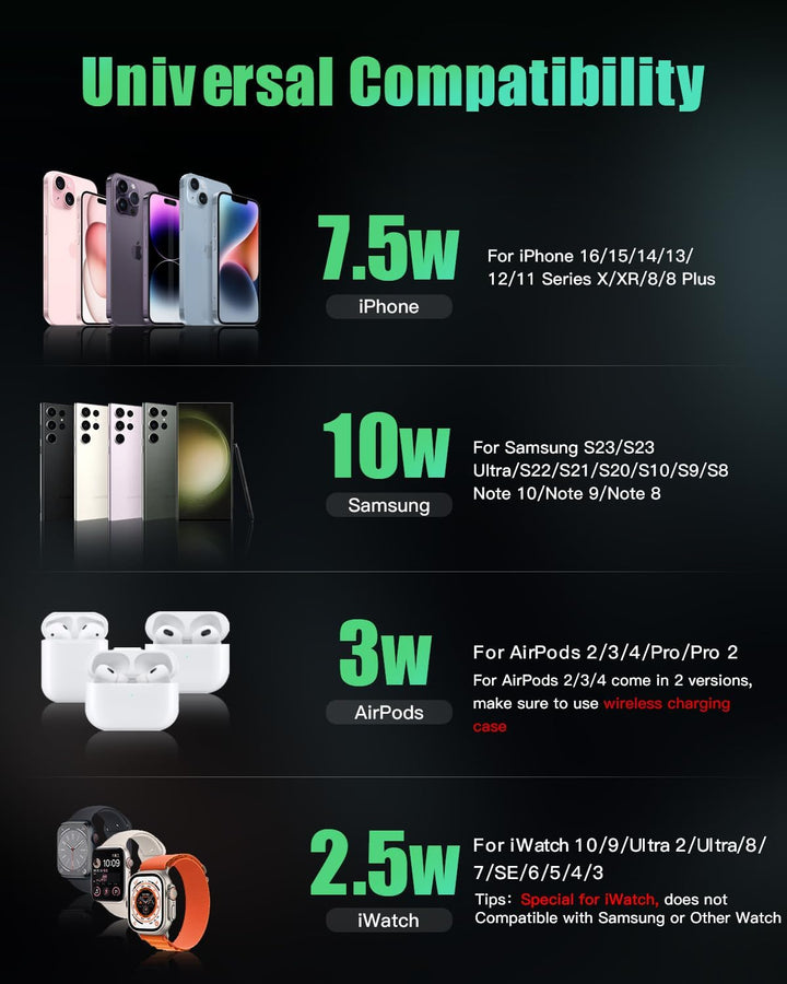 JARGOU 3 in 1 Kabelloses Ladegerät, Ladestation für Apple Watch und iPhone AirPods, Wireless Charger