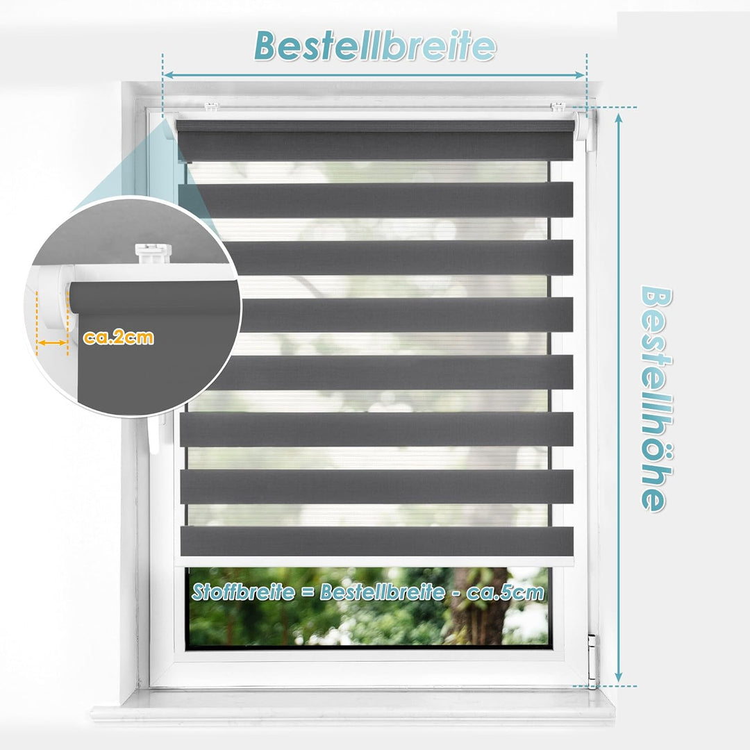 Allesin Doppelrollo schnurlos Klemmfix ohne Bohren Duo Rollos für Fenster & Tür, 100x120cm (BxH) Ant