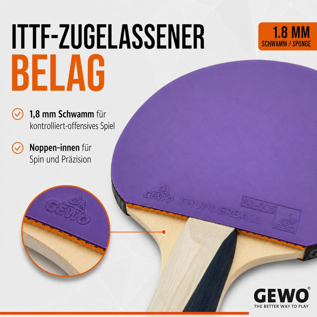 GEWO PS Blast Control Tischtennisschläger - ITTF genehmigter Profi-Tischtennisschläger, Fertigschläg