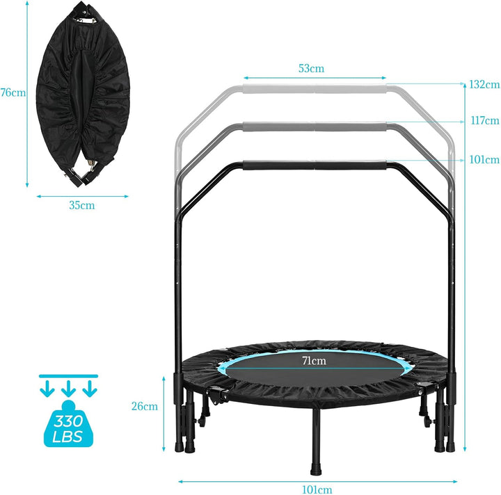 LIFERUN Fitness Trampolin Indoor Ø101cm,Tragfähigkeit 150 kg,Workout Rebounder,mit 3 Verstellbare Ha