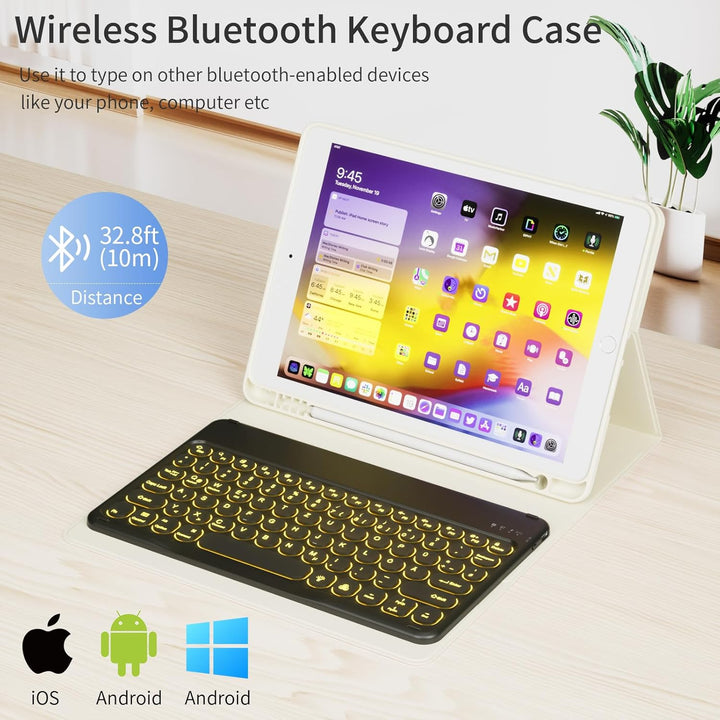 Hülle mit Tastatur für iPad 9/8/7 Generation (2021/2020/2019) 10.2 Zoll Soft TPU Rückschalemit Stift