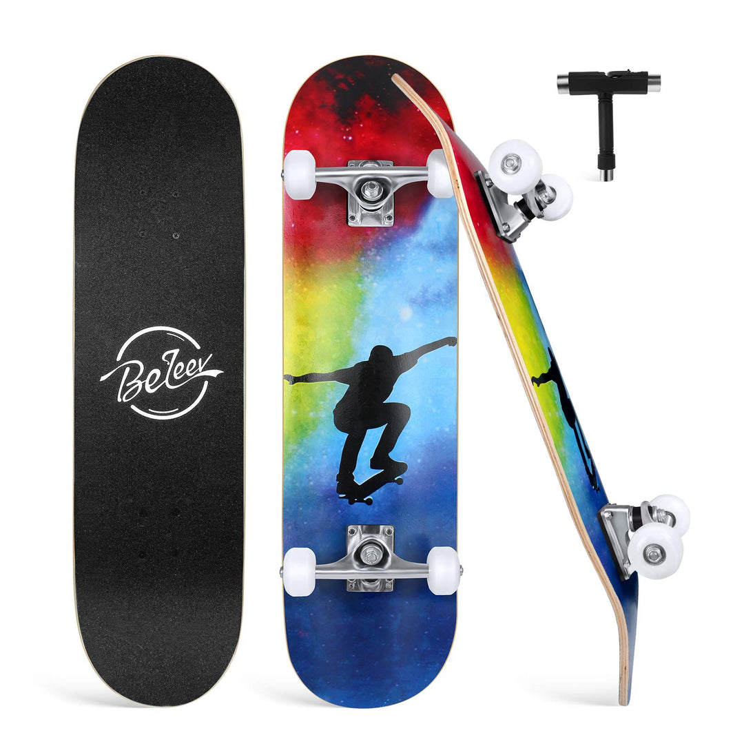BELEEV Skateboard 31x8 Zoll Komplette Cruiser Skateboard für Kinder Jugendliche Erwachsene, 7-Lagige