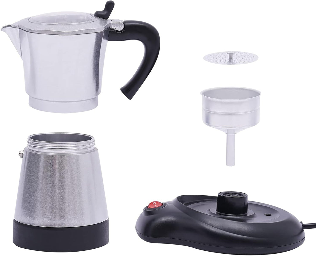 Espressokocher für 6 Tassen, 480W 300ml Elektrische Kaffeekocher mit 360° Basis Espressokanne Moka-K