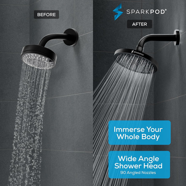 SparkPod Fixed Shower Head - High Pressure Rain - Luxury Modern Look - Easy Tool Free Installation -