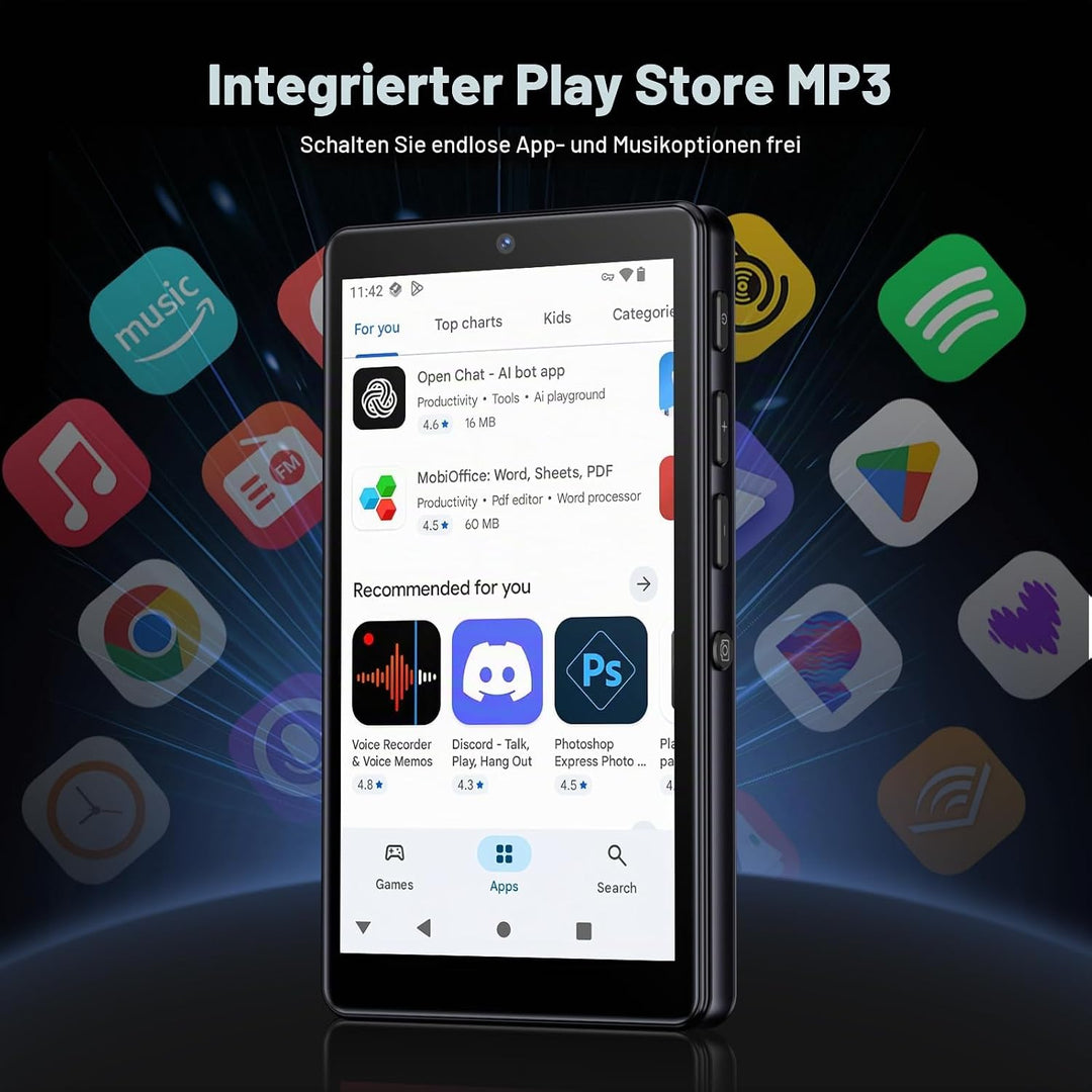 32GB MP3 Player mit Bluetooth und WiFi, Kamera, Oilsky 4,02" HD Android 13 Musikplayer mit Spotify,