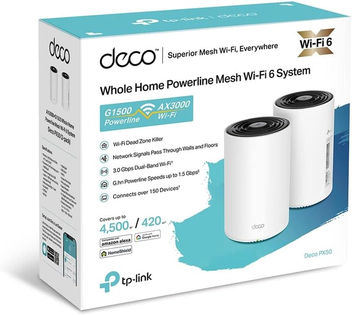 TP-Link Deco PX50 Powerline WLAN Mesh Set (2er Pack), Dualband Wi-Fi 6 AX3000 + G.hn G1500,Reichweit
