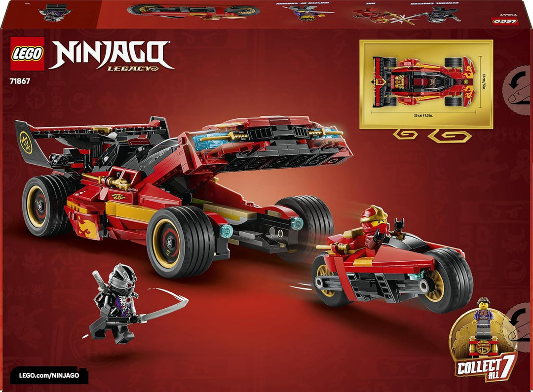 LEGO NINJAGO 15-jähriges Jubiläum: X-1 Ninja Supercar - Rennwagen Modellbau mit Motorrad und 3 Minif