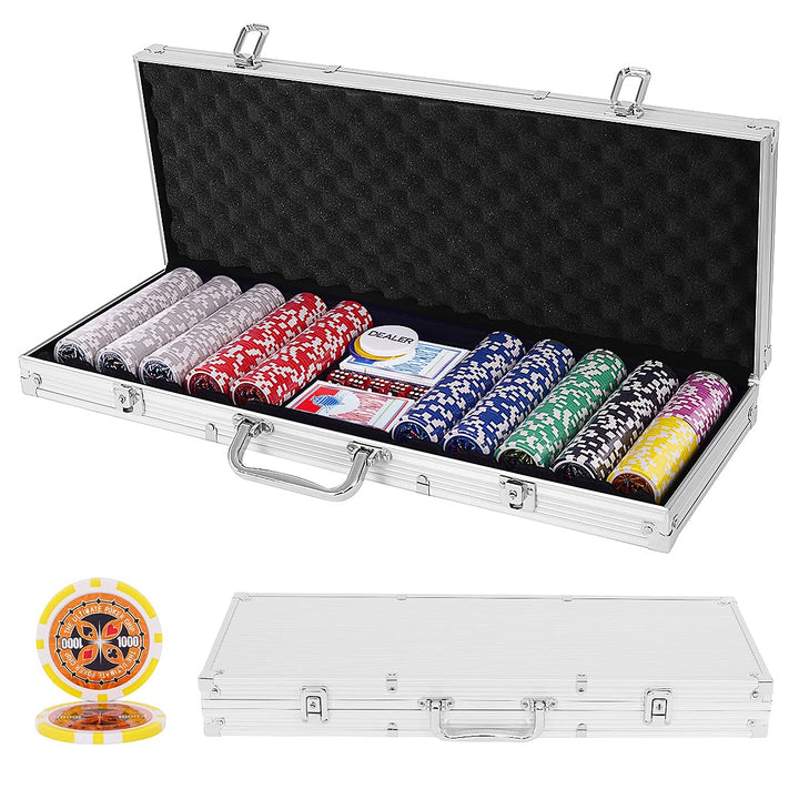GOPLUS 500 Laserchips Pokerset, Poker Komplett Set, Pokerkoffer Set, inkl. 500 Laserchips, 2 Pokerde